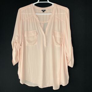 Torrid Harper Top Blouse Shirt Plus Size 5X Peach Orange Tabbed Sleeves Sheer